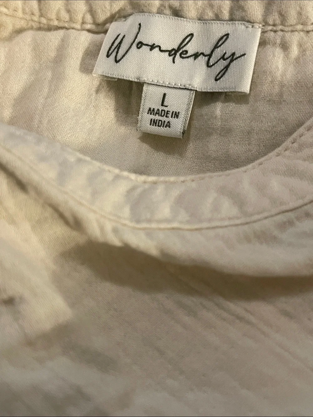 Wonderly Soft Cream Short-Sleeve Top, size Large, 100% cotton. - Picture 5 of 6